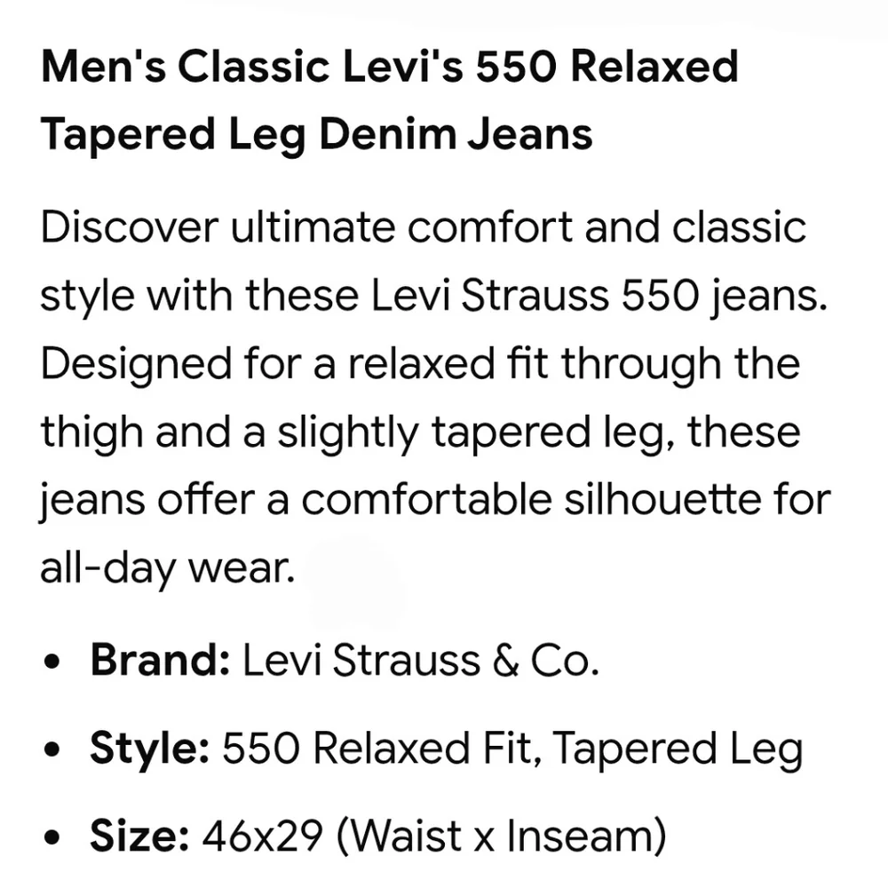 New! Levi's Denim Jeans Size 46 X 29